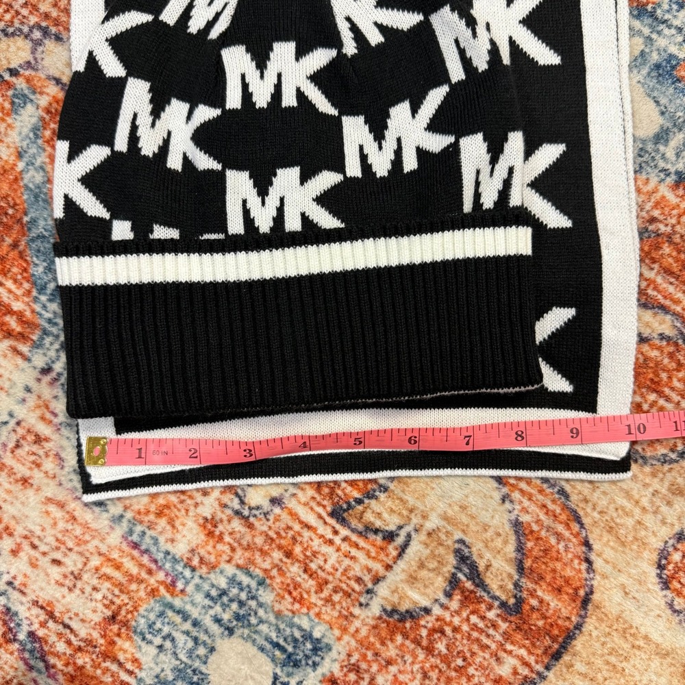 Michael Kors MK Logo Scarf and Hat Set Black White‎ Acrylic Winter Warm - Picture 5 of 5
